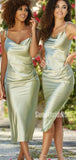 Spaghetti Strap Mermaid Knee-lengh Soft Satin Simple Bridesmaid Dresses,SWE1242
