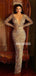 Popular V-Neck Mermaid Sequin Gold Long Sleeve Long Prom Dresses Online.SW1263