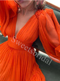 Elegant V-neck Long sleeves A-line Prom Dresses,SWW1761
