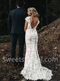Elegant Cap sleeves V-neck Mermaid lace applique Wedding Dresses,DB0280