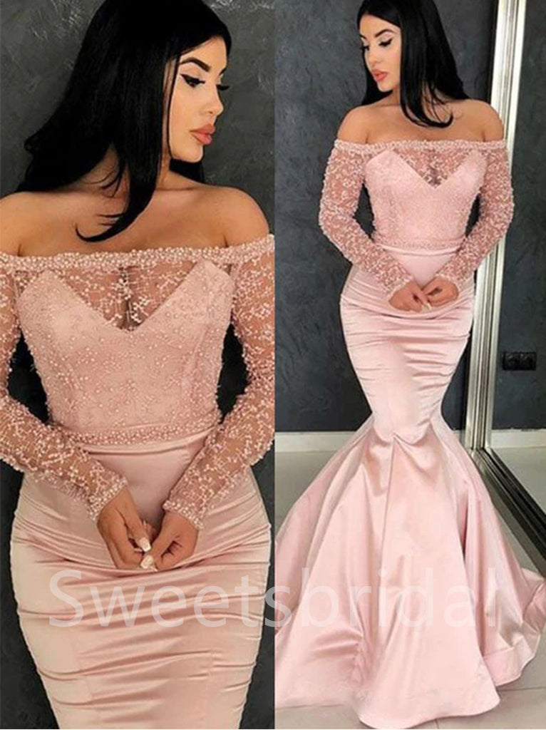 Elegant Off shoulder Long sleeves Mermaid Prom Dresses, SW1543