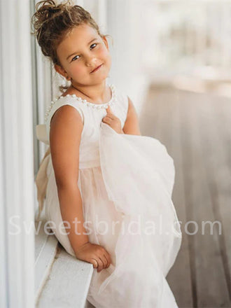 Beautiful Sleeveless Tulle A Line Flower Girl Dresses, FGS0038