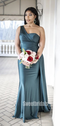 Sexy One-shoudler Mermaid Simple Long Bridesmaid Dresses,SWE1244