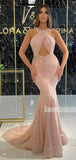 Sexy Halter Mermaid Sequin Sleeveless Long Prom Dresses.SW1236