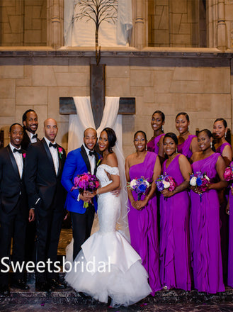 One-shoulder A-line Floor-length Elegant Simple Long Bridesmaid Dresses,SWE1347