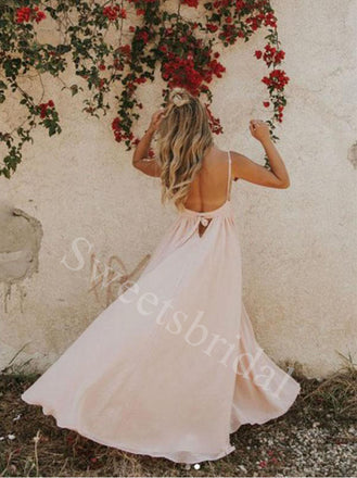 Elegant Spaghetti straps V-neck Sise slit A-line Prom Dresses,SW1841