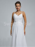Elegant Spaghetti straps V-neck A-line Lace applique Wedding Dresses, DB0263