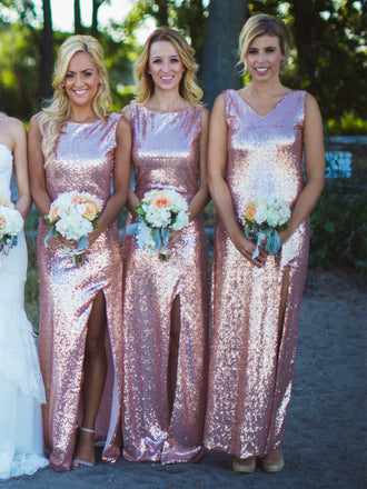 Beautiful Sequin Mermaid Side Slit Long Bridesmaid Dresses Online, SW1222