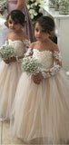 Elegant Straight A-line Long Sleeve Tulle Lace Flower Girl Dresses, FGS0031