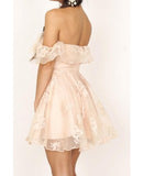 Cheap Off The Shoulder Ruffle Lace A Line Short Homecoming Dresses, BTW162