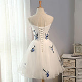 Elegant Applique Lace Up Tulle A Line Short Homecoming Dresses, BTW154