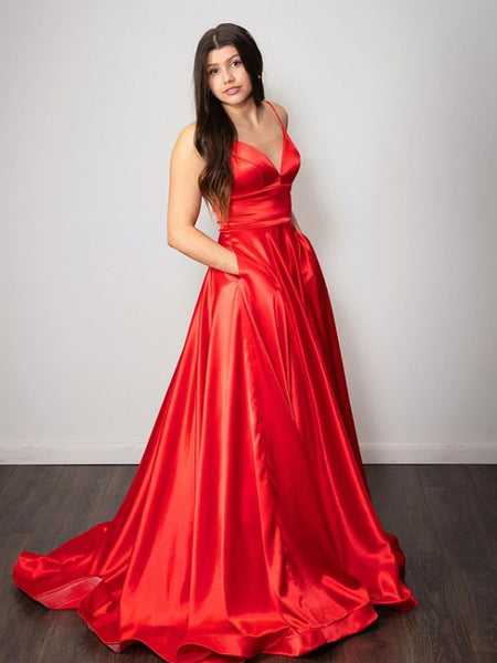 Sexy Spaghetti Strap A-line Satin Long Prom Dresses.SW1202