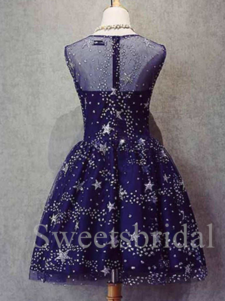 Elegant Jewel Sleeveless A-line Star Short Prom Dresses,SW1554