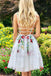 Pretty Deep V Neck Sleeveless A Line Applique Short Homecoming Dress, BTW159