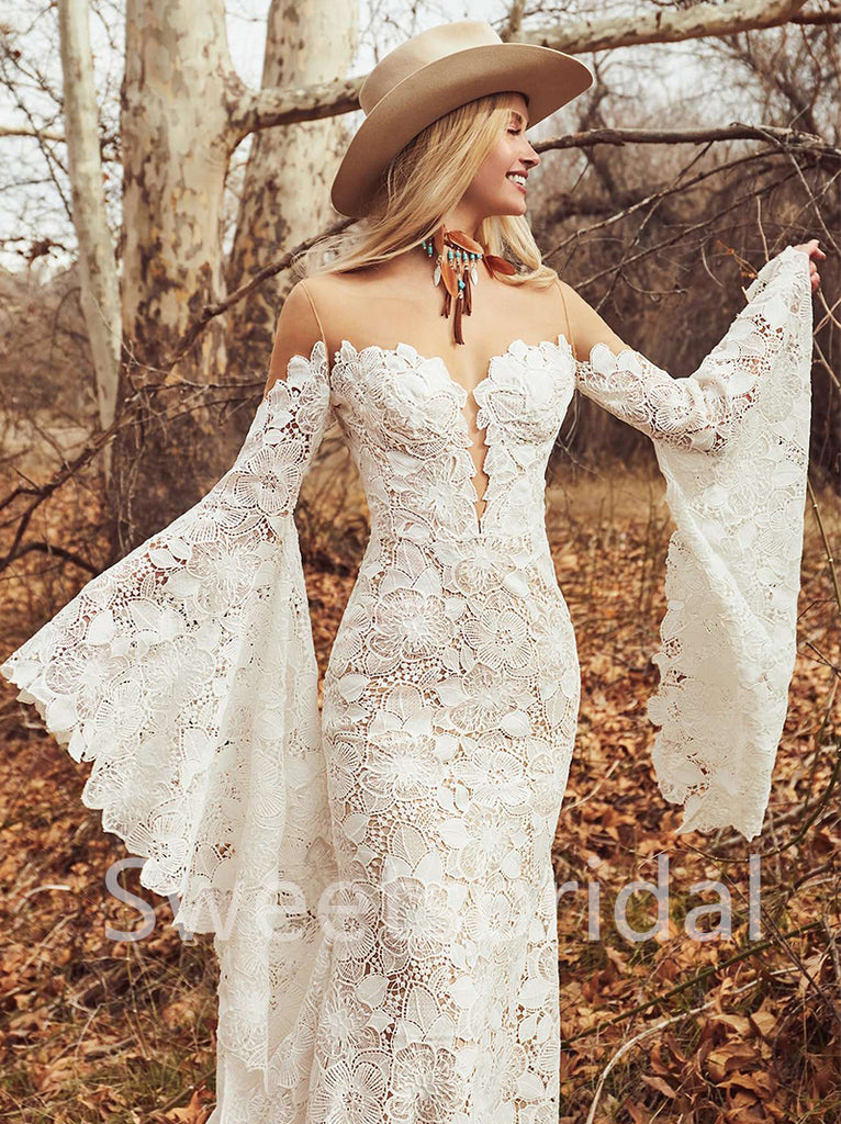 Sexy Sweetheart Long sleeves Mermaid Lace applique Wedding Dresses,DB0 –  sweetbridals