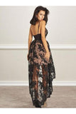 Unique Deep V Neck Sleeveless Black Lace High Low Homecoming Dress, BTW167