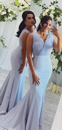Mermaid V Neck Floor Length Cheap Long Bridesmaid Dresses, SW1045