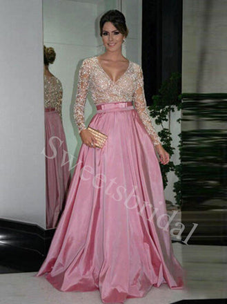 Elegant V-neck Long sleeves A-line Prom Dresses,SW1778
