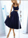 Simple Two Pieces Off Shoulder A Line Navy Blue Short Homecoming Dress, BTW151