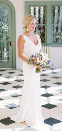 Simple Elegant Ivory Satin Mermaid Sleeveless Cowl Neckline Wedding Dresses,BD041