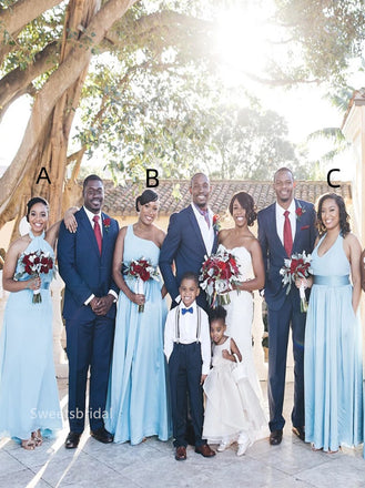 Mismatched One shoulder Halter Elegant Simple Long A-line Dressess, SWE1365