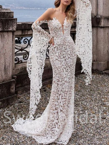 Sexy Sweetheart Long sleeves Mermaid Lace applique Wedding Dresses,DB0273