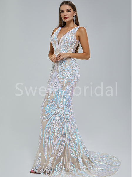 Elegant V-neck Sleeveless Mermaid Prom Dresses,SW1481