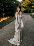 Vintage Sexy Mermaid Lace Long Sleeves Long Wedding Dresses Evening Dresses,WD1144
