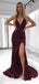 Popular V-neck Long Mermaid Side Slit For Teens Prom Gown Dresses. DB1040