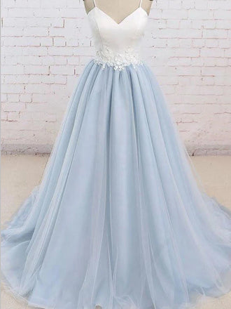 Simple Spaghetti Strap A Line Sweep Train Long Prom Dress, DPB167