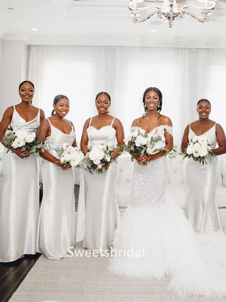 Spaghetti straps V-neck Mermaid Elegant Simple Long Bridesmaid Dresses,SWE1274