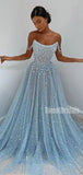 Popular Off-shoulder A-line Tulle Sequin Long Prom Dresses.SW1239