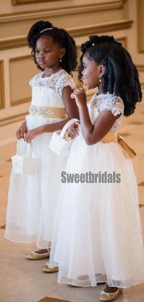 Cute Scoop Neck A-line Tulle Lace Long Flower Girl Dresses, FGS0029