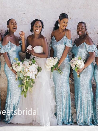 Spaghetti straps Mermaid Ruffle Elegant Simple Long Bridesmaid Dresses,SWE1273