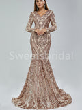 Elegant V-neck Long sleeves Mermaid Prom Dresses,SW1482