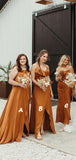 Pretty Mismatched V-neck Side Slit Long Bridesmaid Dresses, SW1040