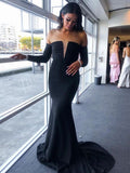 Simple Straight Mermaid Off-shoulder Long Sleeve Evening Prom Dresses.SW1147