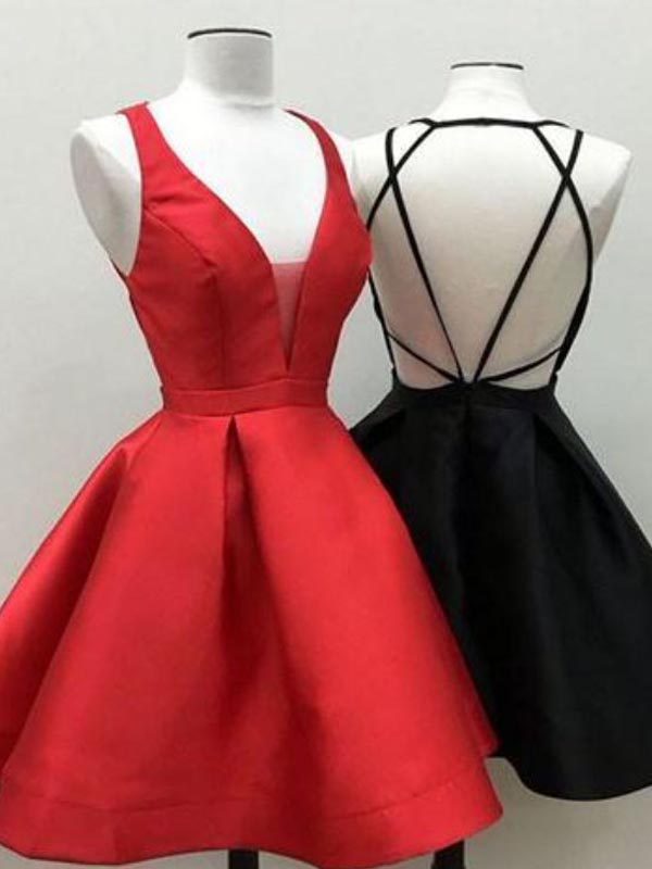 Cheap Red & Black V-Neck Backless Short Homecoming Dresses, SW0023