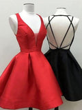 Cheap Red & Black V-Neck Backless Short Homecoming Dresses, SW0023