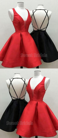 Cheap Red & Black V-Neck Backless Short Homecoming Dresses, SW0023