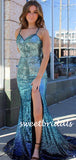 Sexy Spaghetti Strap V-neck Simple Mermaid Long Prom Dresses.SW1172
