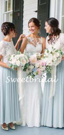 Charming Short Sleeve Lace Chiffom Party Dresses Long Bridesmaid Dresses, SW1118