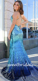 Sexy Spaghetti Strap V-neck Simple Mermaid Long Prom Dresses.SW1172
