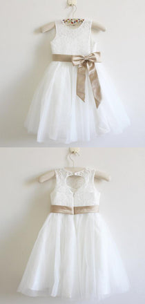 Lovely Round Neck Sleeveless A Line Tulle Lace Flower Girl Dresses，GTE2132