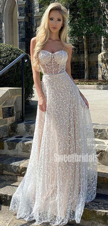 Charming Sweetheart A-line Lace See-through Long Prom Dresses.SW1290