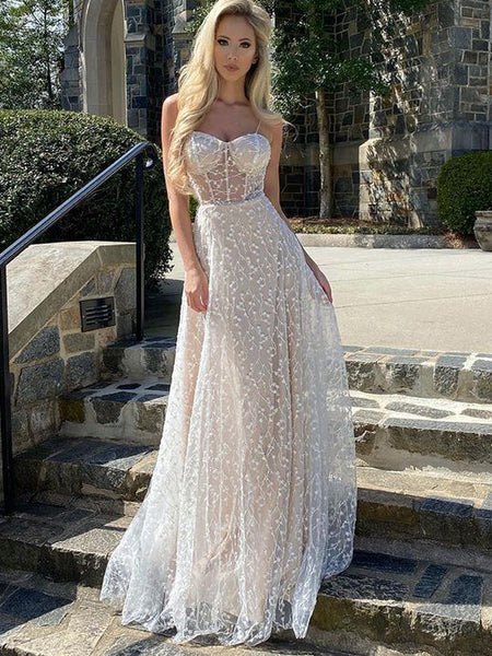 Charming Sweetheart A-line Lace See-through Long Prom Dresses.SW1290