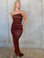 Sexy One-shoudler Mermaid Side Slit Burgundy Prom Dresses.SW1280