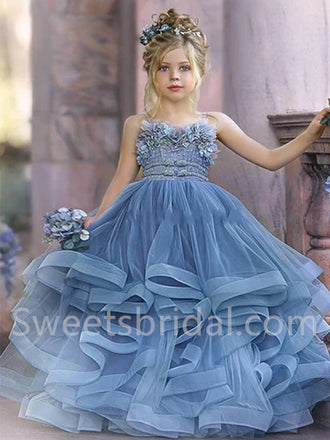 Beautiful Spaghetti straps Sleeveless Tulle A Line Flower Girl Dresses, FGS0039