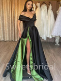 Elegant Off shoulder V-neck Side slit A-line Prom Dresses, SW1534