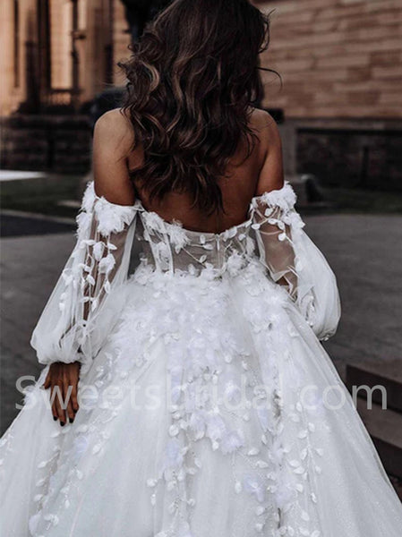 Elegant Sweetheart Off shoulder  A-line lace applique Wedding Dresses,DB0276